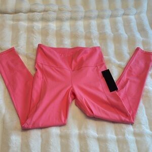Women’s Mono B Vibrant Pink Leggings SOFT Pockets High Waisted NWT NEW